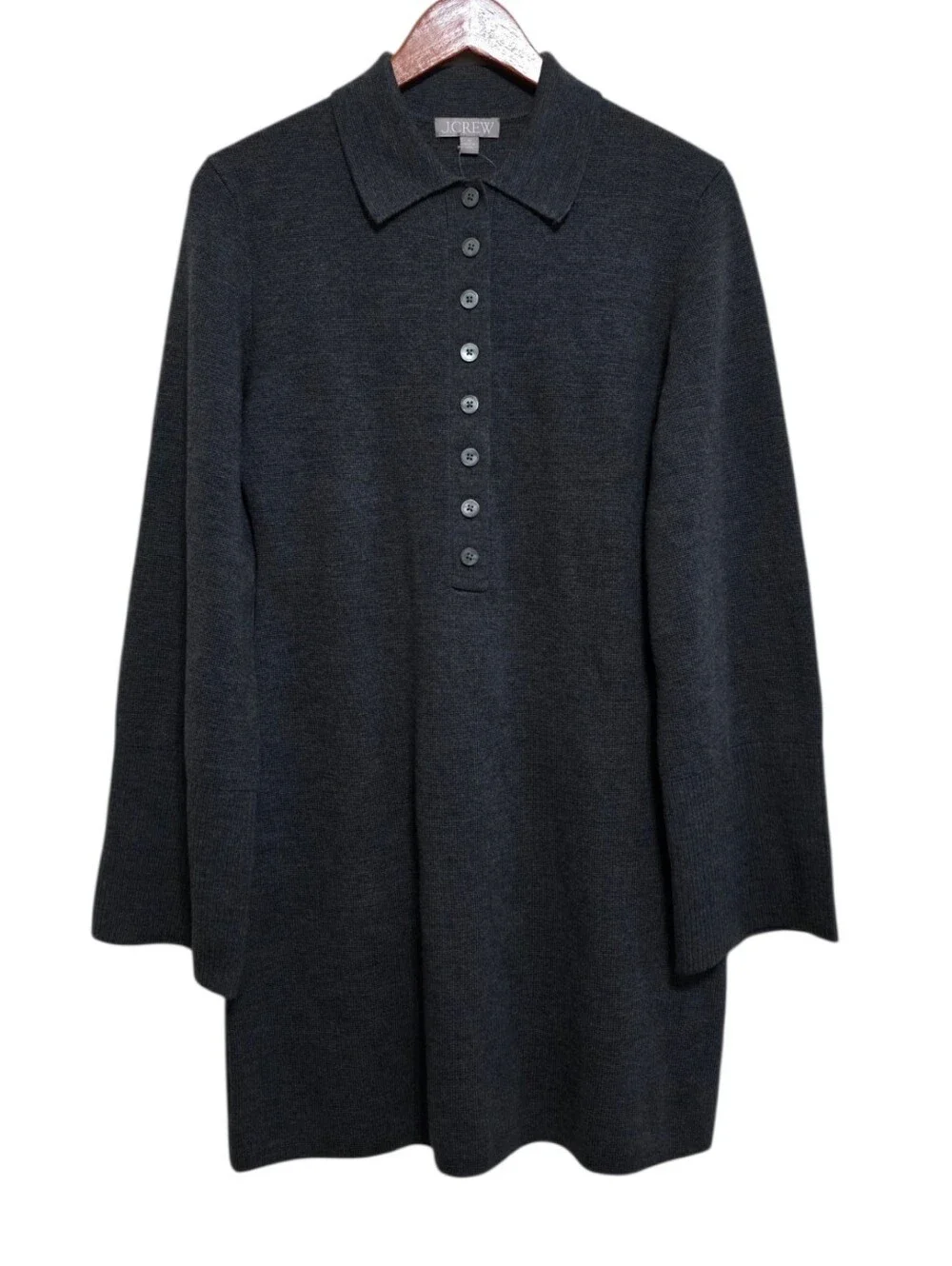 J. Crew Bell Sleeve Mini Sweater Dress in Heather Carbon Size Medium NWT